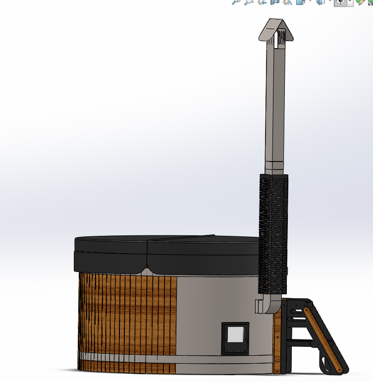 hot tub with stove and stool and lid